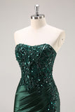 Sparkly Burgundy Floral Mermaid Beaded Corset Long Prom Dress with Slit