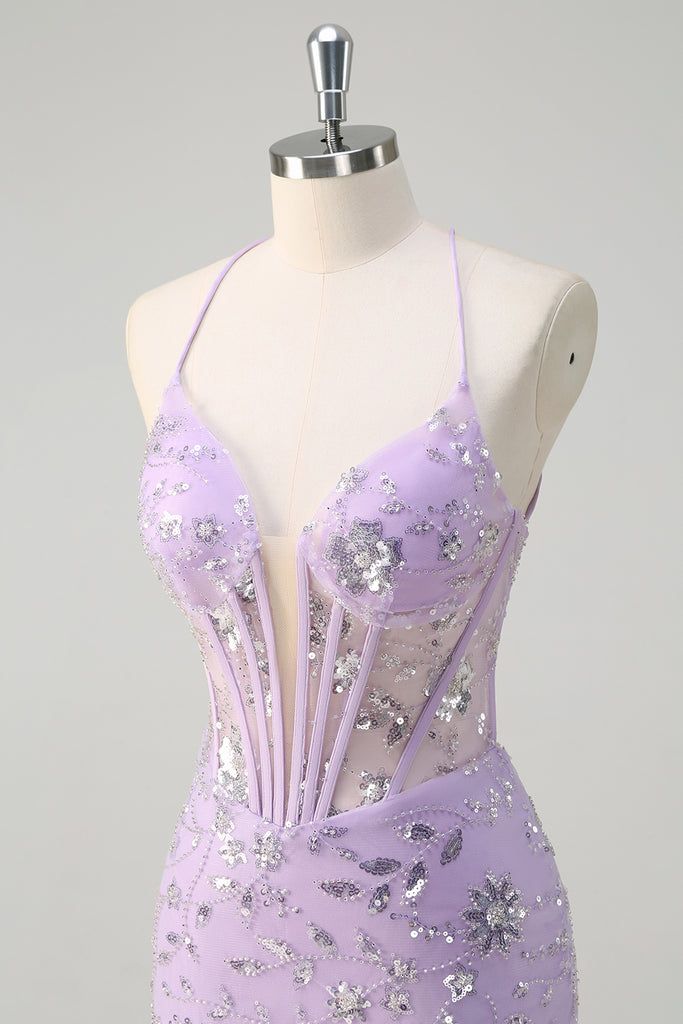 Lilac Mermaid Spaghetti Straps Long Prom Dress with Appliques main image 1