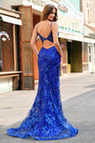 Sparkly Dark Green Floral Mermaid Spaghetti Straps Long Prom Dress