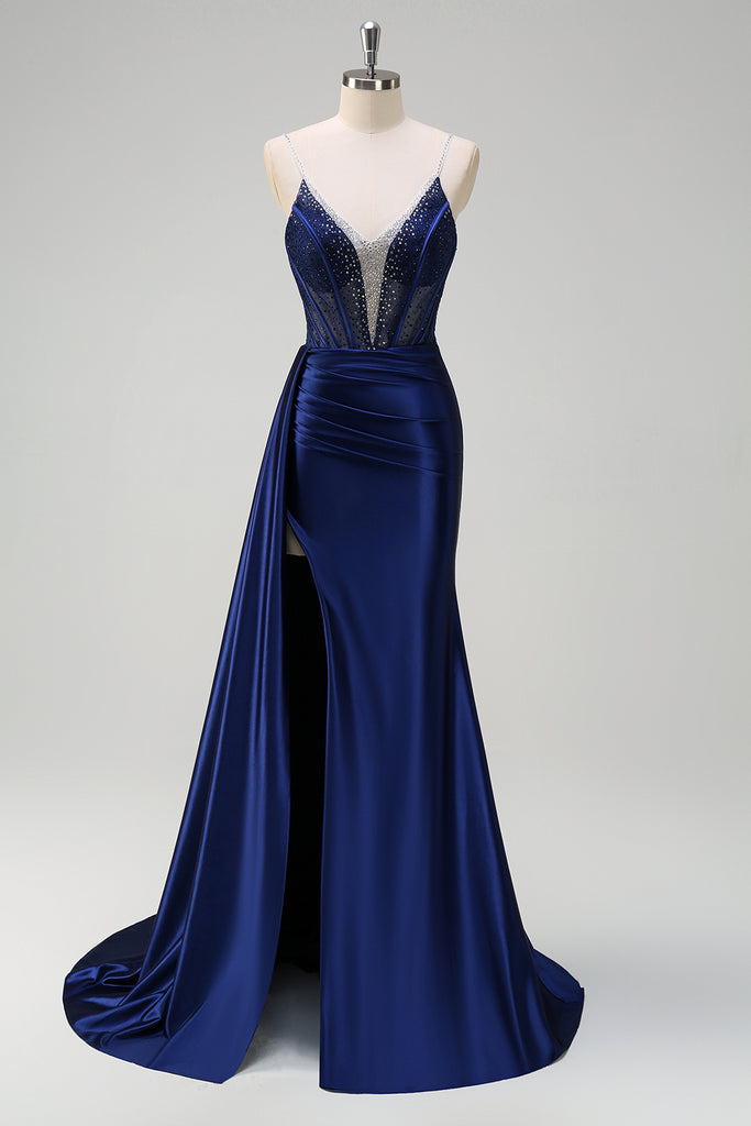 Trumpet/Mermaid Dress Dark Navy Spaghetti Straps Prom Dresses main image 0