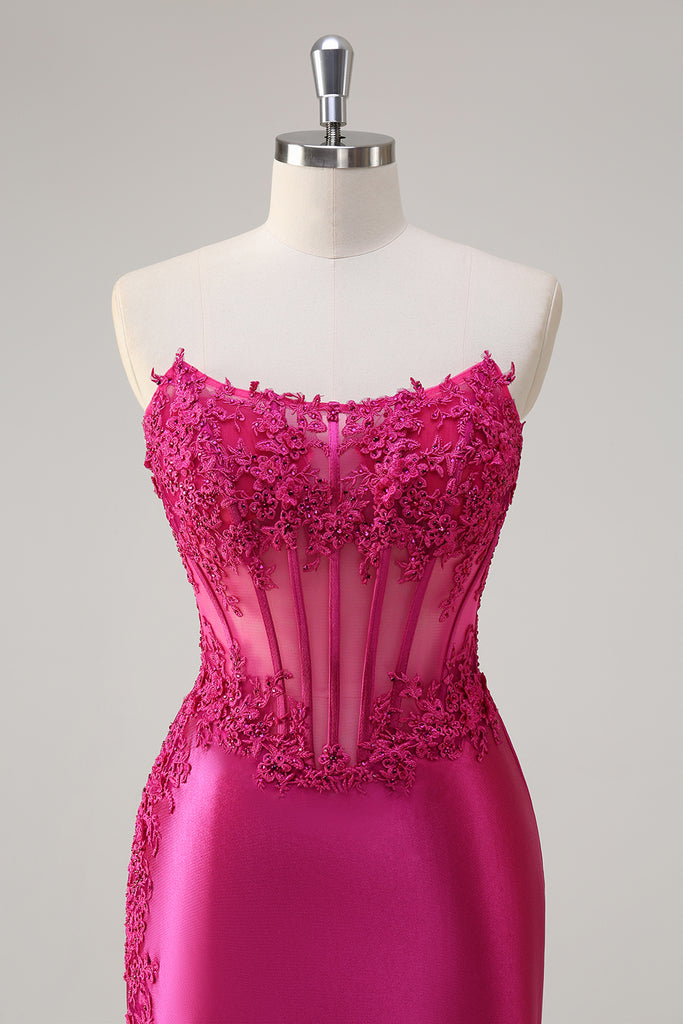 Mermaid Chiffon One Strap Dress with Slit Fuchsia Plus Size