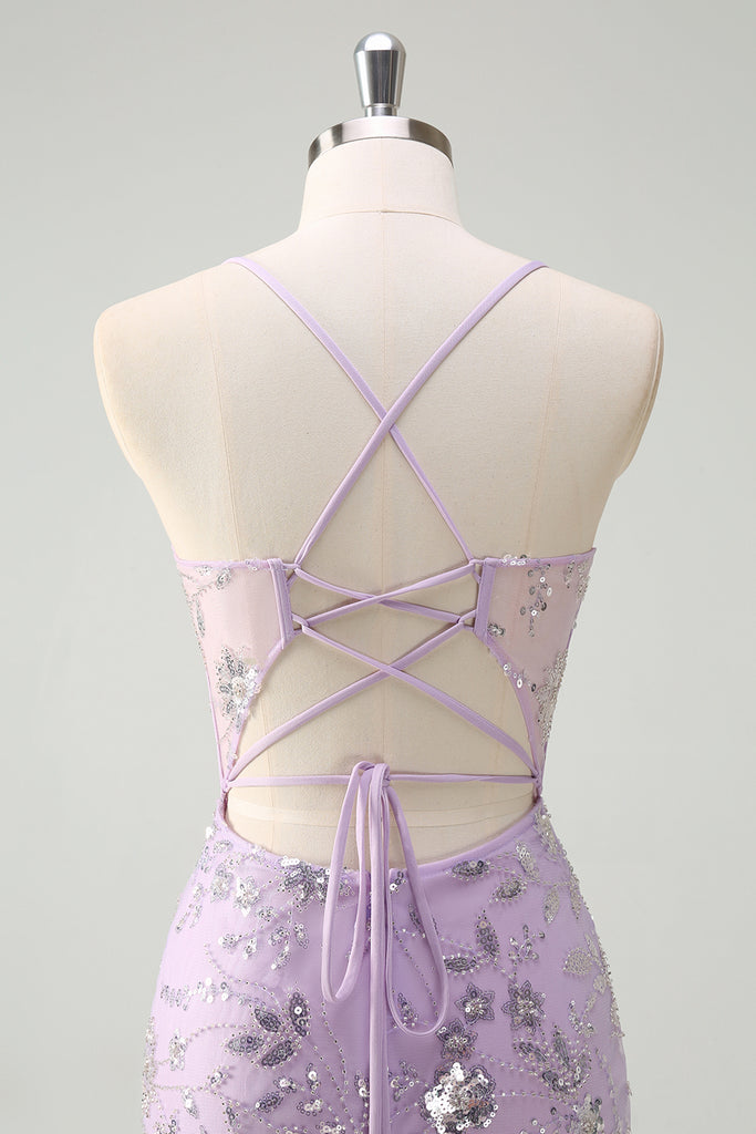Elegant Long Lilac Spaghetti Straps Mermaid Sleeveless Prom Dress main image 0