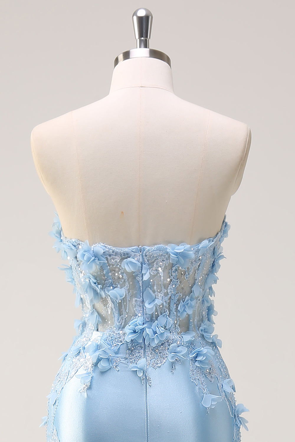 Sky Blue Sheath Floral Sweetheart Long Prom Dress with Slit