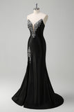 Sparkly Black Mermaid Beaded Long Prom Dress with Slit