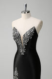Sparkly Black Mermaid Beaded Long Prom Dress with Slit