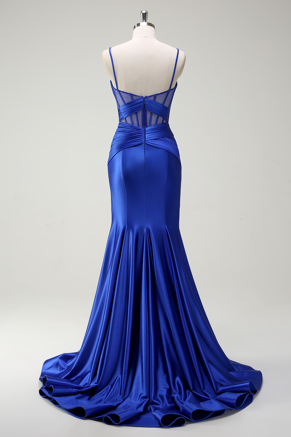 Zapakasa Women Royal Blue Mermaid Satin Prom Dress Spaghetti Straps