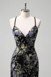 Sparkly Blue Beaded Mermaid Floral Long Prom Dress with Sequins