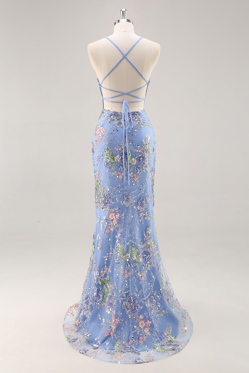 Zapakasa Women Sparkly Blue Floral Long Prom Dress with Sequins Mermaid