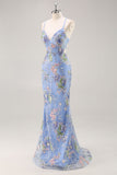 Sparkly Peacock Beaded Mermaid Floral Long Prom Dress with Sequins