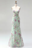 Plus Size Floral Sparkly Blue Beaded Mermaid Long Prom Dress with Sequins