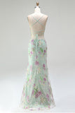 Plus Size Floral Sparkly Blue Beaded Mermaid Long Prom Dress with Sequins