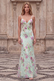 Plus Size Floral Sparkly Blue Beaded Mermaid Long Prom Dress with Sequins