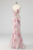 Sparkly Blue Beaded Mermaid Floral Long Prom Dress with Sequins
