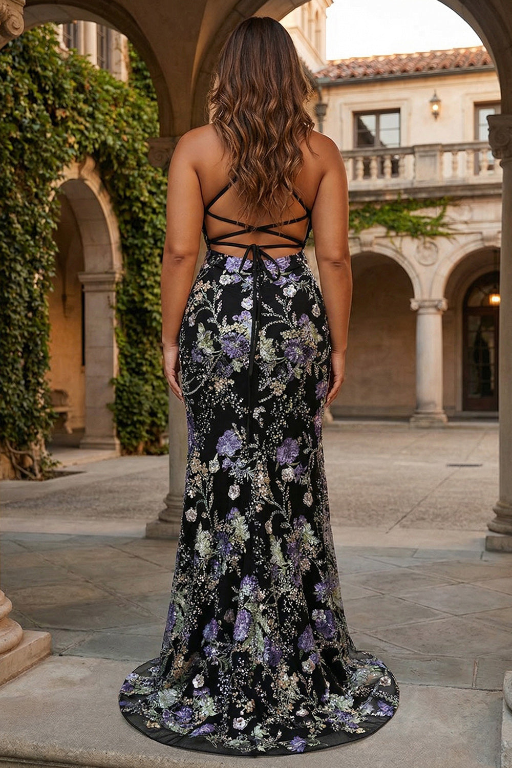 ZAPAKASA Women Sparkly Black Floral Mermaid Long Prom Dress Beaded Lace-Up Back Evening Dress ZAPAKASA Women Sparkly Black Floral Mermaid Long Prom Dress Beaded Lace-Up Back Evening Dress