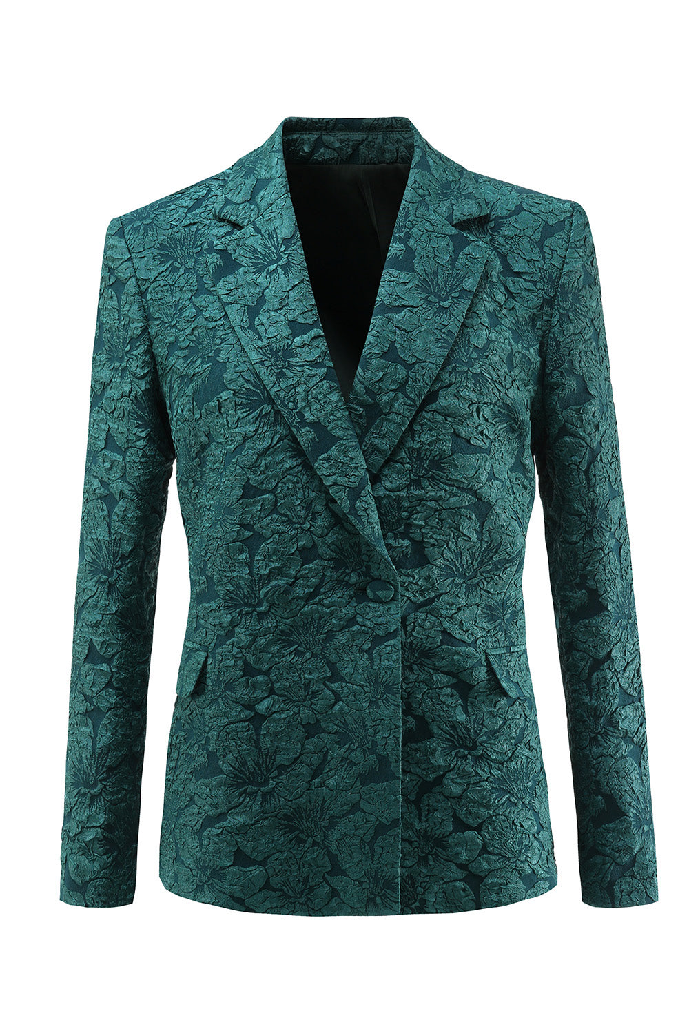 Dark Green Peak Lapel Jacquard Women's Suits with Belt
