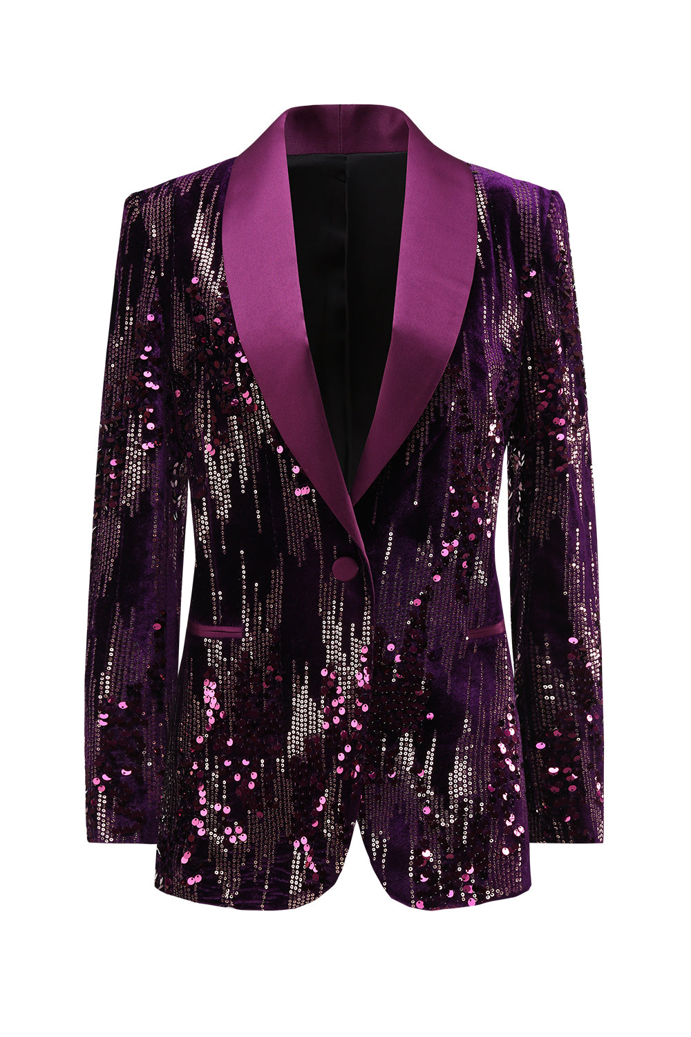 Sparkly Purple One Button Shawl Lapel Women's Prom Blazer