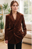 Velvet Coffee Peak Lapel Single Breasted Women's Blazer