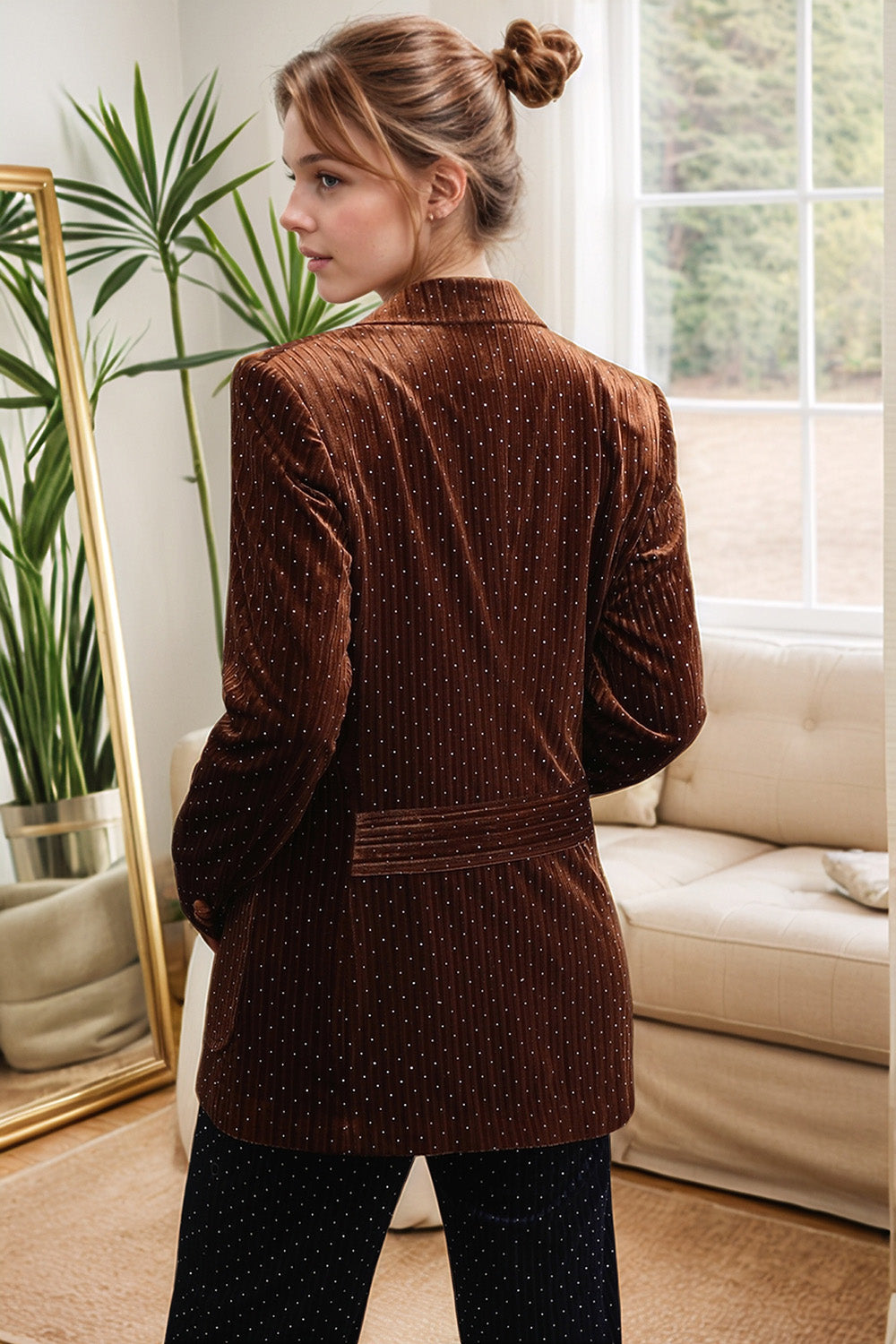 Velvet Coffee Peak Lapel Single Breasted Women's Blazer