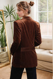 Velvet Coffee Peak Lapel Single Breasted Women's Blazer