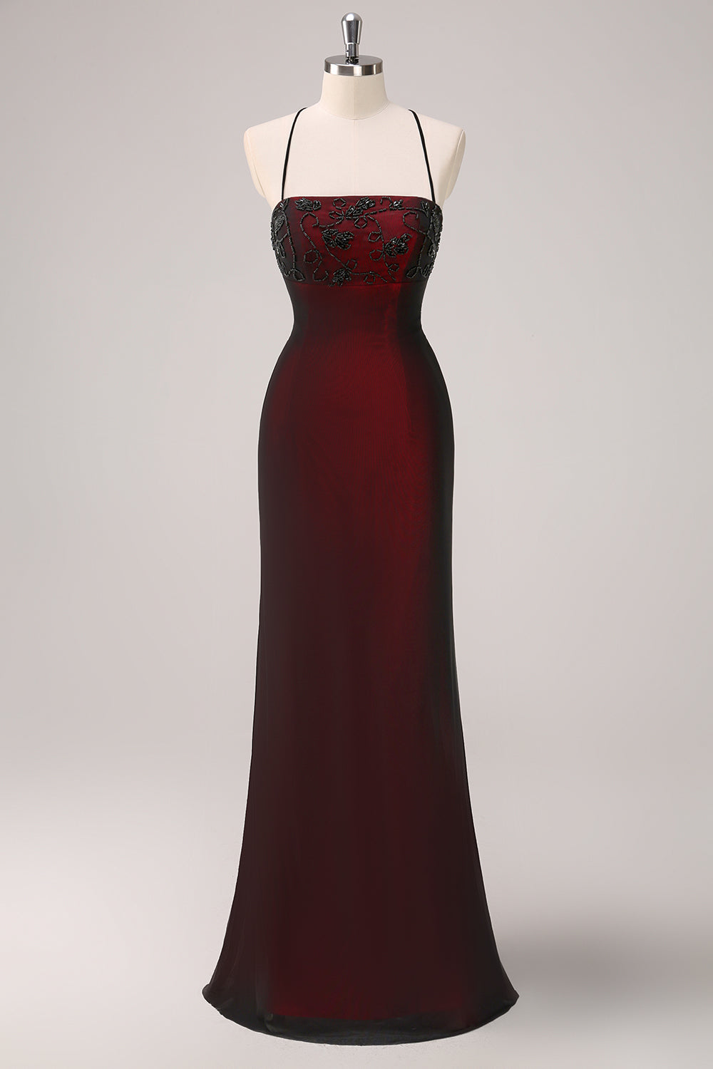 Black Red Vintage 90s Mermaid Bridesmaid Dress Spaghetti Straps Modern Romantic Goth Twist Prom Dress