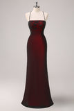Black Red Vintage 90s Mermaid Bridesmaid Dress Spaghetti Straps Modern Romantic Goth Twist Prom Dress