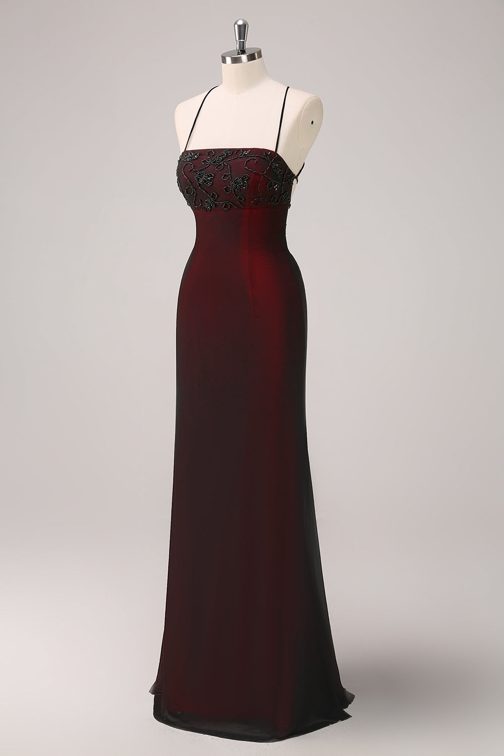 Zapakasa Women Black Red Mermaid Long Bridesmaid Dress with Beading Spaghetti Straps 90s Vintage Formal Dress with Criss Cross Back Zapakasa Women Black Red Mermaid Long Bridesmaid Dress with Beading Spaghetti Straps 90s Vintage Formal Dress with Criss Cross Back