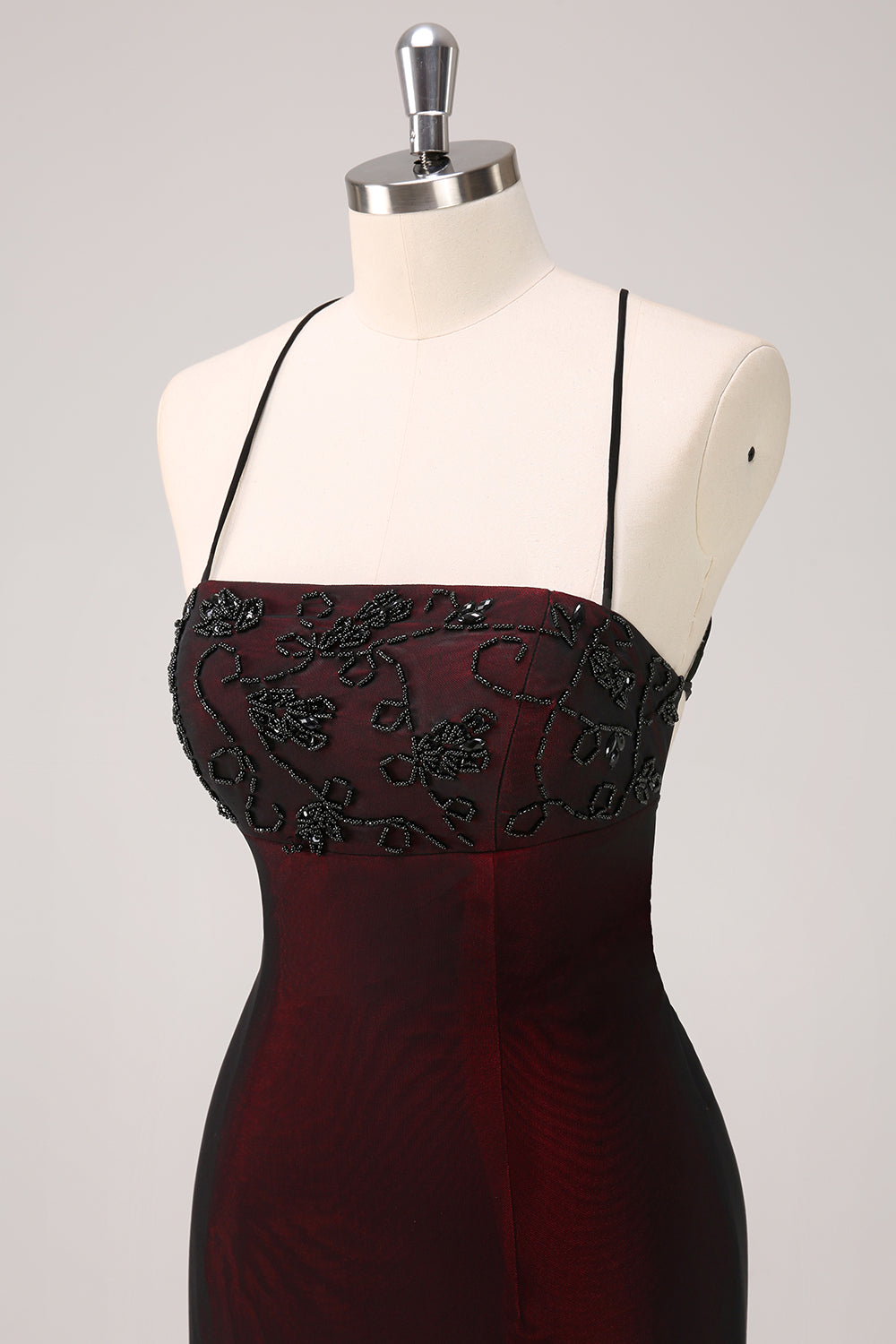 Zapakasa Women Black Red Mermaid Long Bridesmaid Dress with Beading Spaghetti Straps 90s Vintage Formal Dress with Criss Cross Back Zapakasa Women Black Red Mermaid Long Bridesmaid Dress with Beading Spaghetti Straps 90s Vintage Formal Dress with Criss Cross Back
