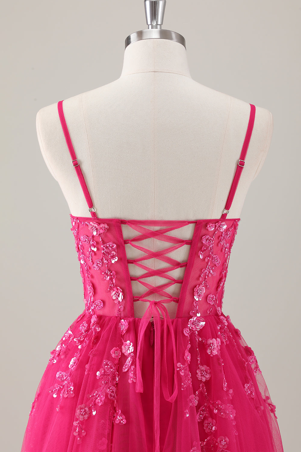 Sparkly Fuchsia Appliqued A-Line Long Prom Dress with Slit