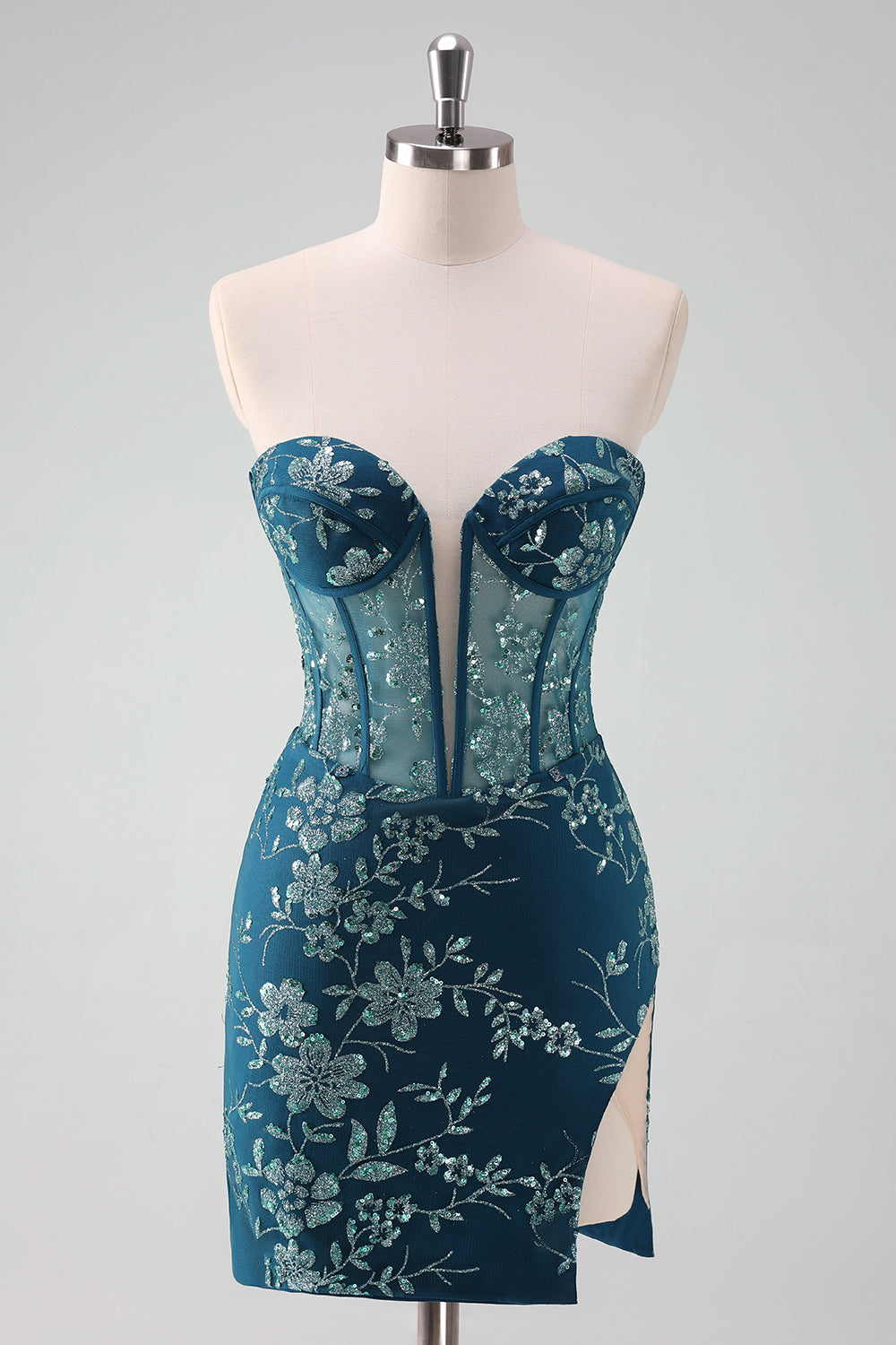 Zapakasa Women Sparkly Floral Dark Green Strapless Tight Homecoming