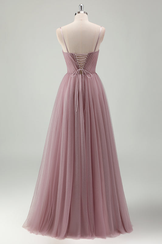 Grey Purple Spaghetti Straps Long Prom Dress