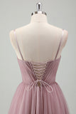 Grey Purple Spaghetti Straps Long Prom Dress