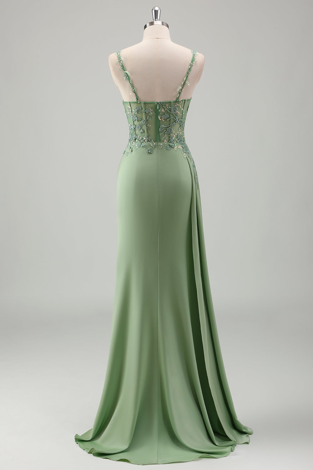 Zapakasa Women Spaghetti Straps Light Green Lace Long Prom Dress with