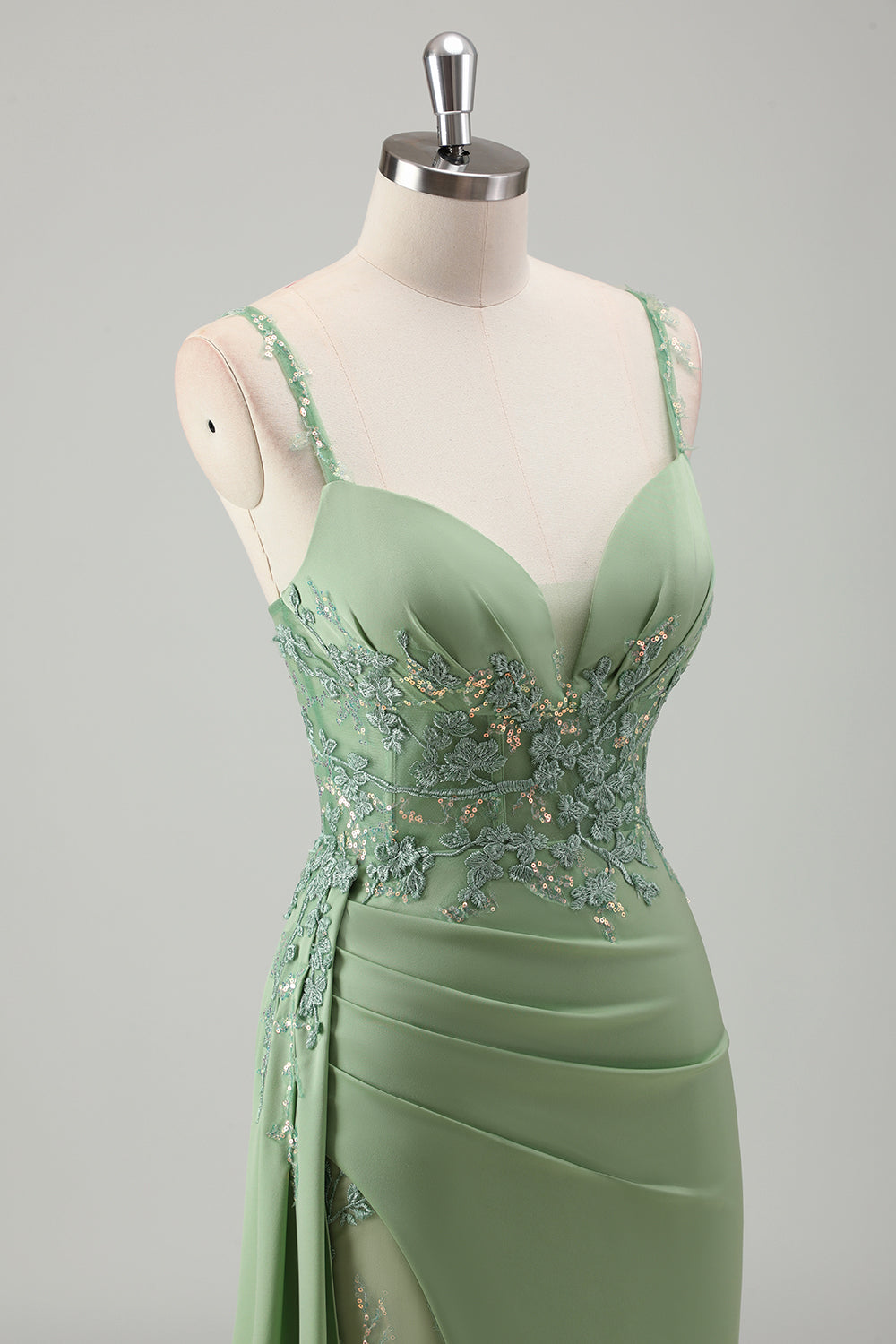 Zapakasa Women Spaghetti Straps Light Green Lace Long Prom Dress with Slit Sheath Sequined Evening Dress Zapakasa Women Spaghetti Straps Light Green Lace Long Prom Dress with Slit Sheath Sequined Evening Dress