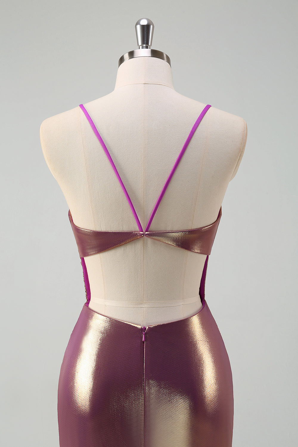 Golden Spaghetti Straps Long Prom Dress with Slit