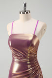 Golden Spaghetti Straps Long Prom Dress with Slit