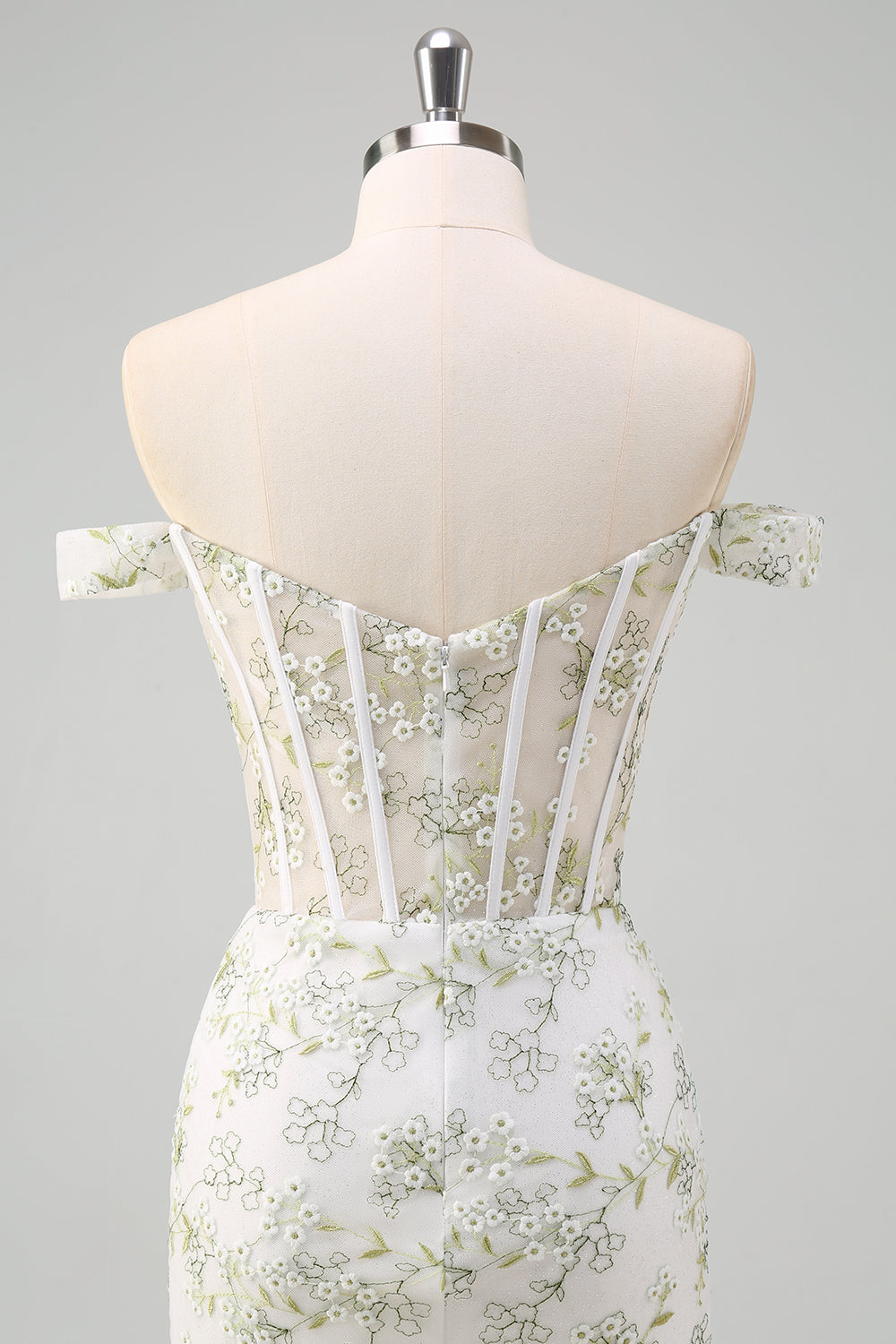 Light Green Floral Mermaid Off The Shoulder Prom Dress with Slit