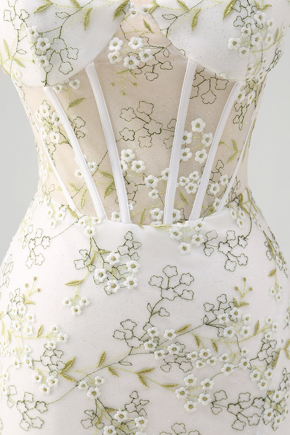 Light Green Floral Mermaid Off The Shoulder Prom Dress with Slit