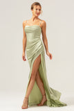 Sage Corset Long Bridesmaid Dress with Slit