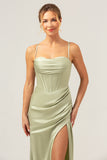 Sage Corset Long Bridesmaid Dress with Slit