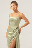 Sage Corset Long Bridesmaid Dress with Slit