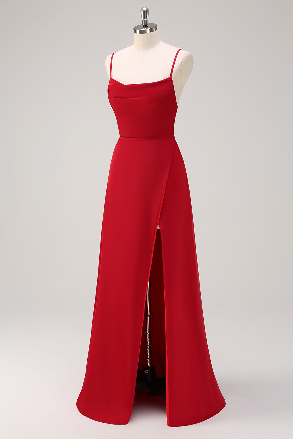 Zapaka Women Burgundy Bridesmaid Dress with Slit Spaghetti Straps A-Line Satin Wedding Guest Dress, Burgundy / US22W