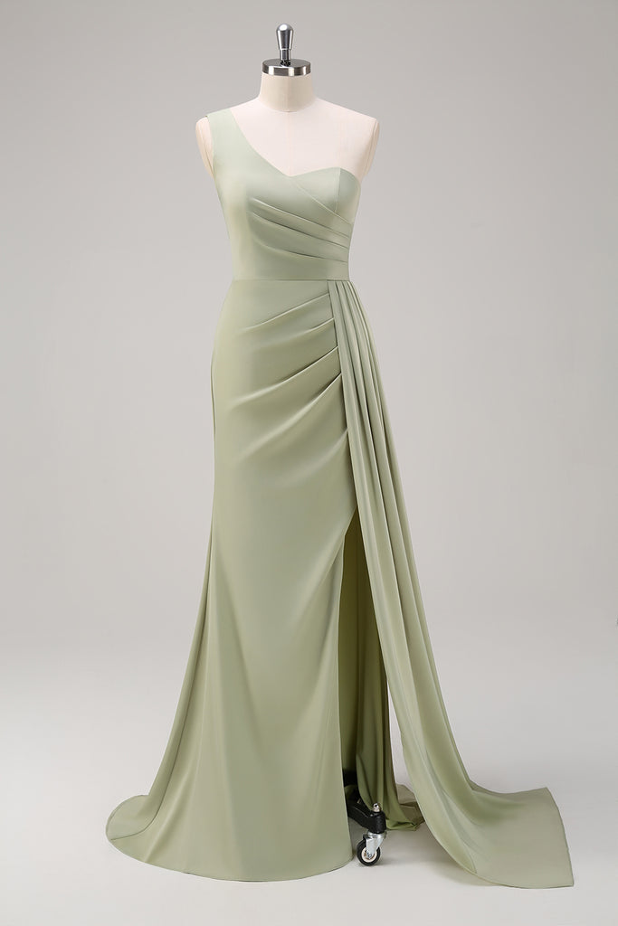 One Shoulder Sleeveless Lace Dress With Sash Sage main image 1