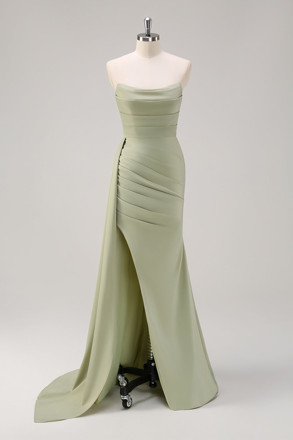 Zapakasa Women Sweetheart Sage Long Prom Dress with Slit Ruched Wedding Guest Dress Zapakasa Women Sweetheart Sage Long Prom Dress with Slit Ruched Wedding Guest Dress