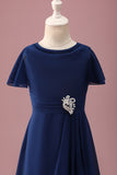 Navy A-Line Chiffon Junior Bridesmaid Dress
