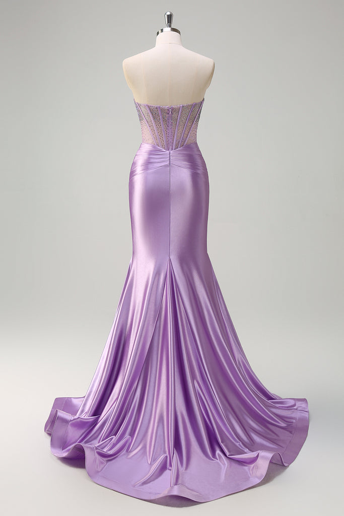 Lilac Mermaid Halter Satin Without Sleeves Long Prom Dress, Evening Dress C6627 main image 0