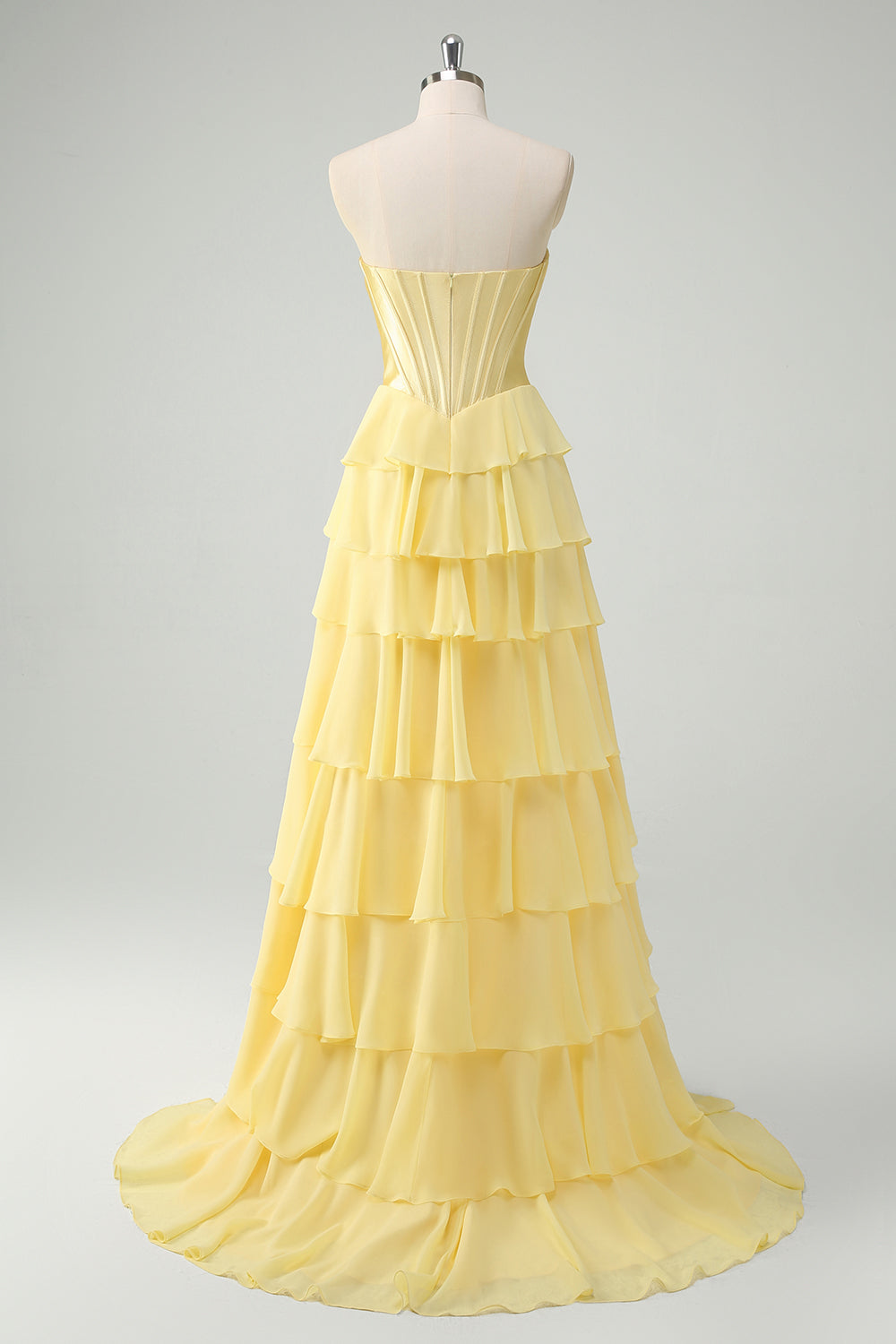 Zapaka Women Yellow Prom Dress with Slit A Line Strapless Corset Tiered Long Evening Dress, Yellow / US16W Zapaka Women Yellow Prom Dress with Slit A Line Strapless Corset Tiered Long Evening Dress, Yellow / US16W
