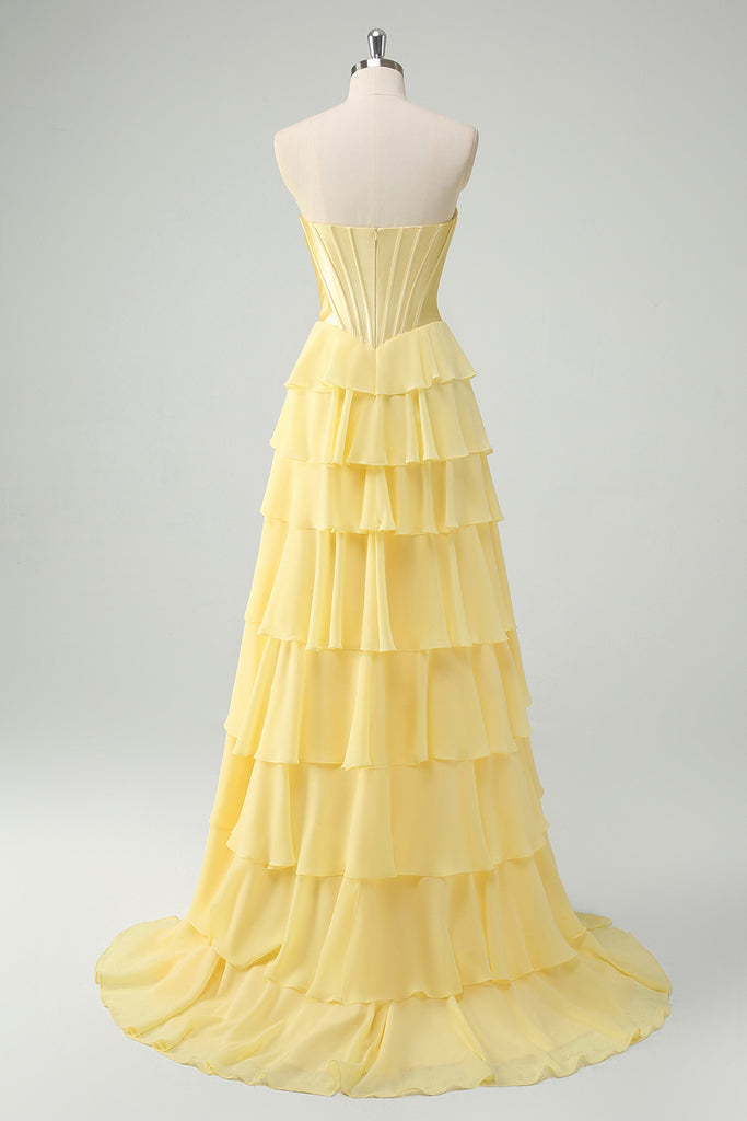 Yellow Prom Dress Appliqued With Slit SYP97