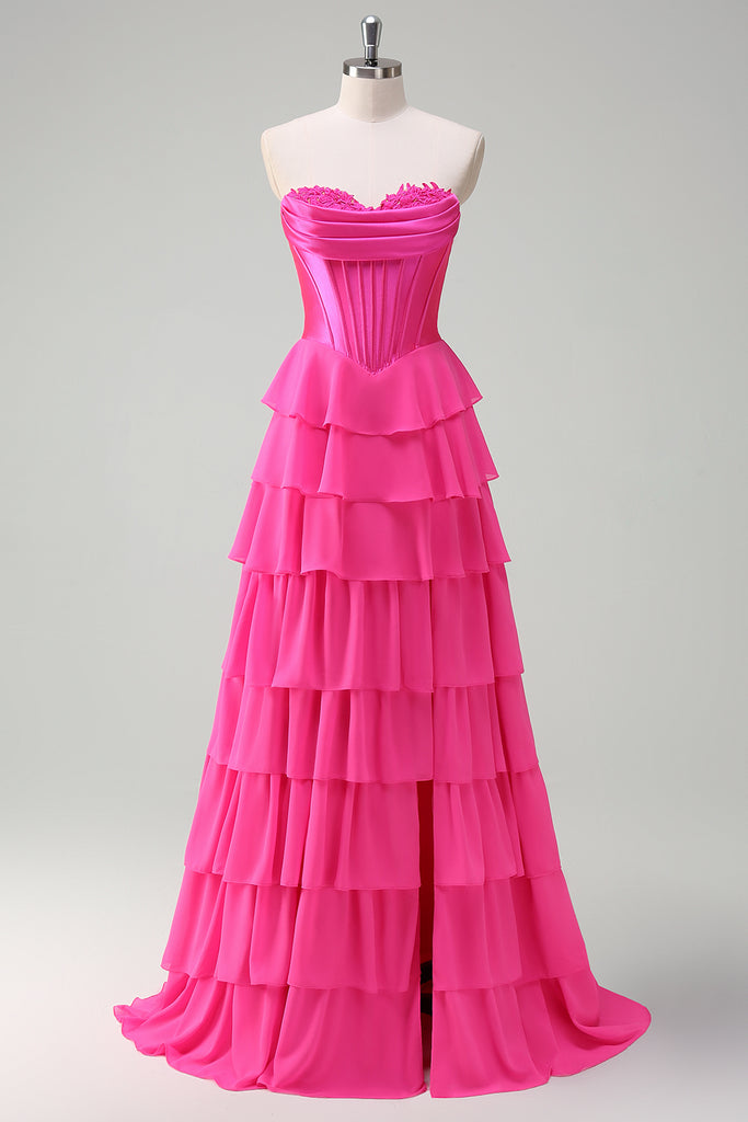 Weitese Dress Cold Shoulder Yellow Appliques Tiered Long Dress Prom Dress