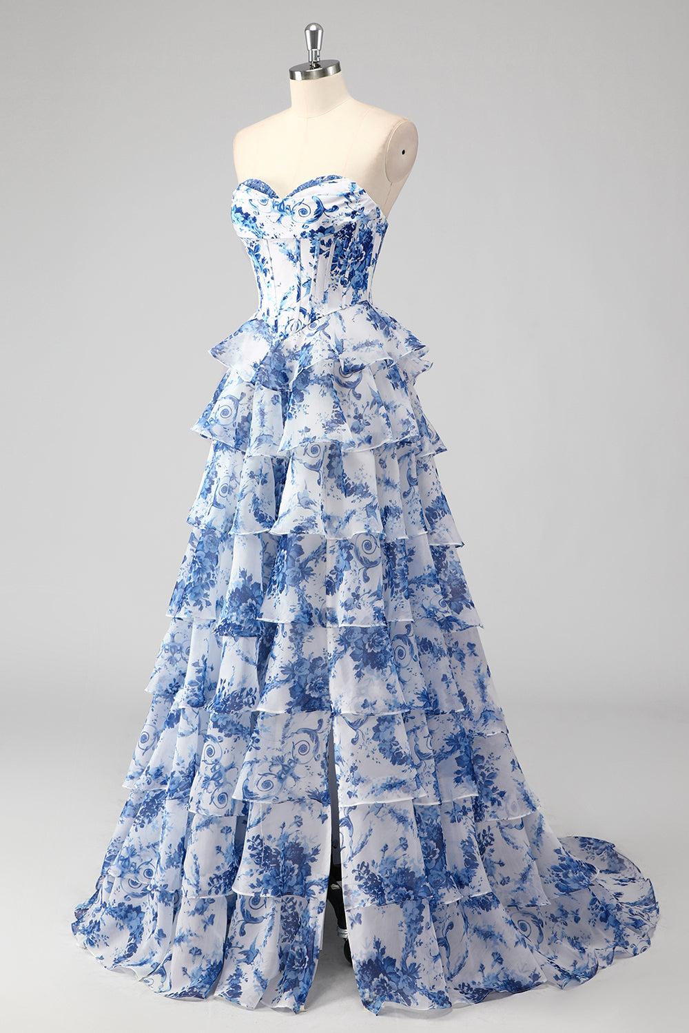 ZAPAKASA Women Blue Long Prom Dress with Slit A-Line Sweetheart Tiered Corset Evening Dress ZAPAKASA Women Blue Long Prom Dress with Slit A-Line Sweetheart Tiered Corset Evening Dress
