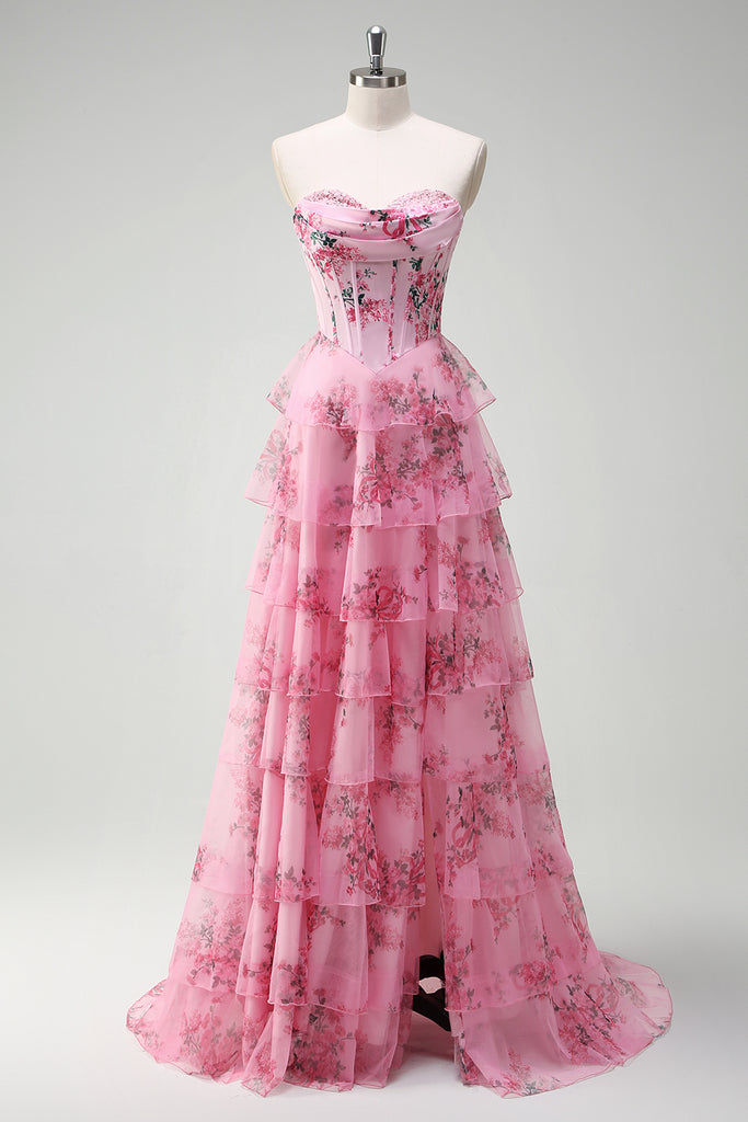 A-line Sweetheart Cutout Tiered Dress With Slit Orchid
